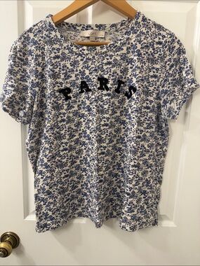 LOFT White and Blue Floral 'PARIS' Graphic Tee